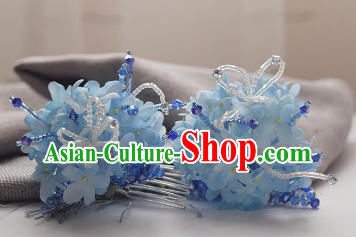 Chinese Handmade Cheongsam Hair Accessories Traditional Hanfu Blue Flowers Hair Comb Chinese Handmade Cheongsam Hair Accessories Traditional Hanfu Blue Flowers Hair Comb
