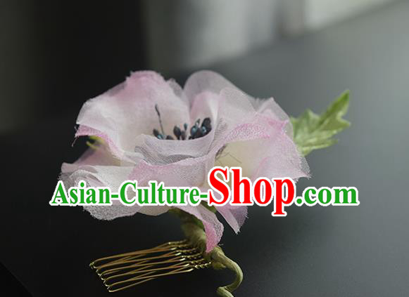 Chinese Handmade Pink Silk Camellia Hairpin Cheongsam Hair Accessories Traditional Hanfu Hair Comb Chinese Handmade Pink Silk Camellia Hairpin Cheongsam Hair Accessories Traditional Hanfu Hair Comb