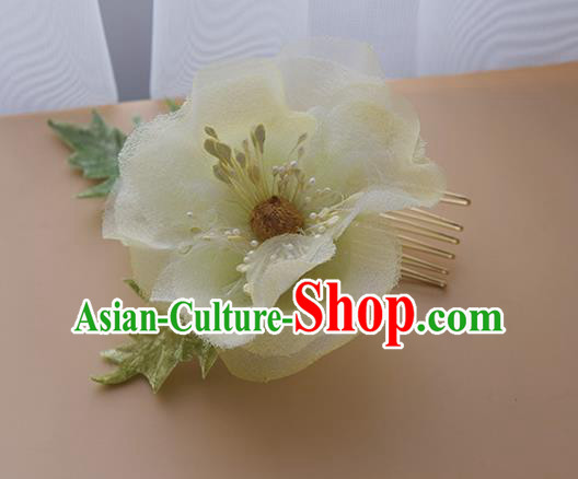 Chinese Traditional Hanfu Hair Comb Handmade Yellow Silk Camellia Hairpin Cheongsam Hair Accessories Chinese Traditional Hanfu Hair Comb Handmade Yellow Silk Camellia Hairpin Cheongsam Hair Accessories