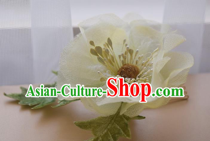 Chinese Traditional Hanfu Hair Comb Handmade Yellow Silk Camellia Hairpin Cheongsam Hair Accessories Chinese Traditional Hanfu Hair Comb Handmade Yellow Silk Camellia Hairpin Cheongsam Hair Accessories