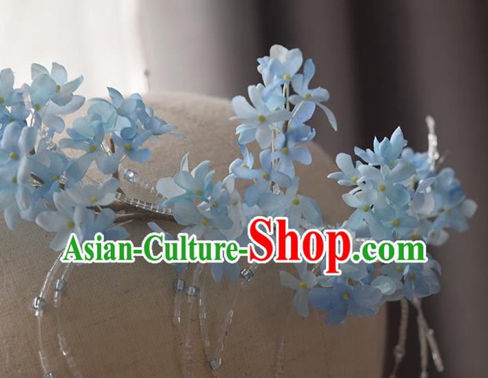 Chinese Handmade Beads Tassel Hair Accessories Traditional Hanfu Blue Flowers Hair Clasp Chinese Handmade Beads Tassel Hair Accessories Traditional Hanfu Blue Flowers Hair Clasp