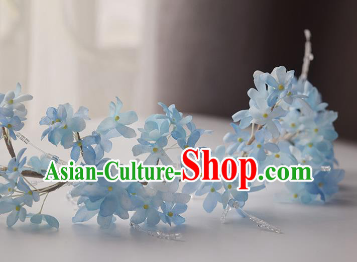 Chinese Handmade Beads Tassel Hair Accessories Traditional Hanfu Blue Flowers Hair Clasp Chinese Handmade Beads Tassel Hair Accessories Traditional Hanfu Blue Flowers Hair Clasp