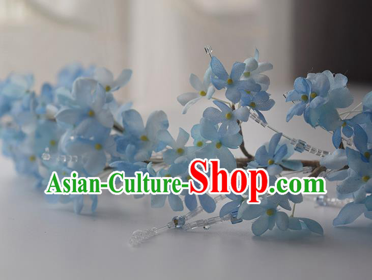 Chinese Handmade Beads Tassel Hair Accessories Traditional Hanfu Blue Flowers Hair Clasp Chinese Handmade Beads Tassel Hair Accessories Traditional Hanfu Blue Flowers Hair Clasp