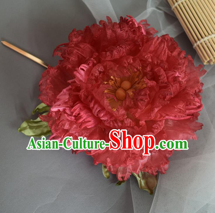 Chinese Traditional Tang Dynasty Hair Accessories Handmade Ancient Imperial Concubine Red Peony Hairpin Chinese Traditional Tang Dynasty Hair Accessories Handmade Ancient Imperial Concubine Red Peony Hairpin