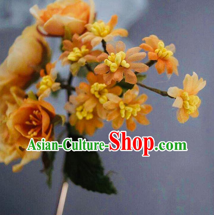 Chinese Handmade Ancient Palace Lady Hairpin Traditional Song Dynasty Orange Silk Flowers Hair Stick Chinese Handmade Ancient Palace Lady Hairpin Traditional Song Dynasty Orange Silk Flowers Hair Stick