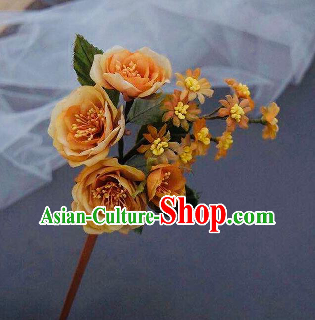 Chinese Handmade Ancient Palace Lady Hairpin Traditional Song Dynasty Orange Silk Flowers Hair Stick Chinese Handmade Ancient Palace Lady Hairpin Traditional Song Dynasty Orange Silk Flowers Hair Stick