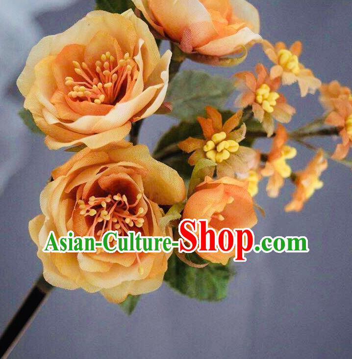 Chinese Handmade Ancient Palace Lady Hairpin Traditional Song Dynasty Orange Silk Flowers Hair Stick Chinese Handmade Ancient Palace Lady Hairpin Traditional Song Dynasty Orange Silk Flowers Hair Stick