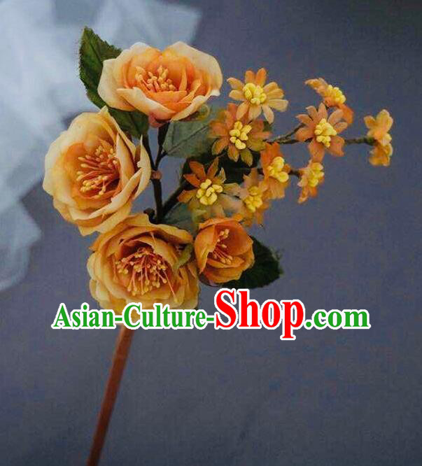 Chinese Handmade Ancient Palace Lady Hairpin Traditional Song Dynasty Orange Silk Flowers Hair Stick Chinese Handmade Ancient Palace Lady Hairpin Traditional Song Dynasty Orange Silk Flowers Hair Stick