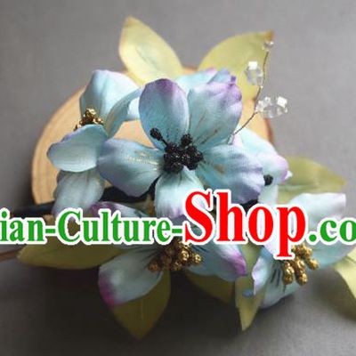 Chinese Classical Cheongsam Hairpin Traditional Hanfu Blue Silk Flowers Hair Stick