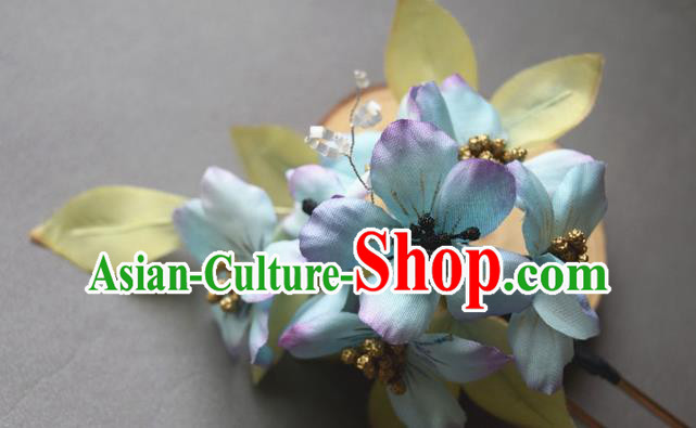Chinese Classical Cheongsam Hairpin Traditional Hanfu Blue Silk Flowers Hair Stick Chinese Classical Cheongsam Hairpin Traditional Hanfu Blue Silk Flowers Hair Stick