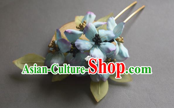 Chinese Classical Cheongsam Hairpin Traditional Hanfu Blue Silk Flowers Hair Stick Chinese Classical Cheongsam Hairpin Traditional Hanfu Blue Silk Flowers Hair Stick