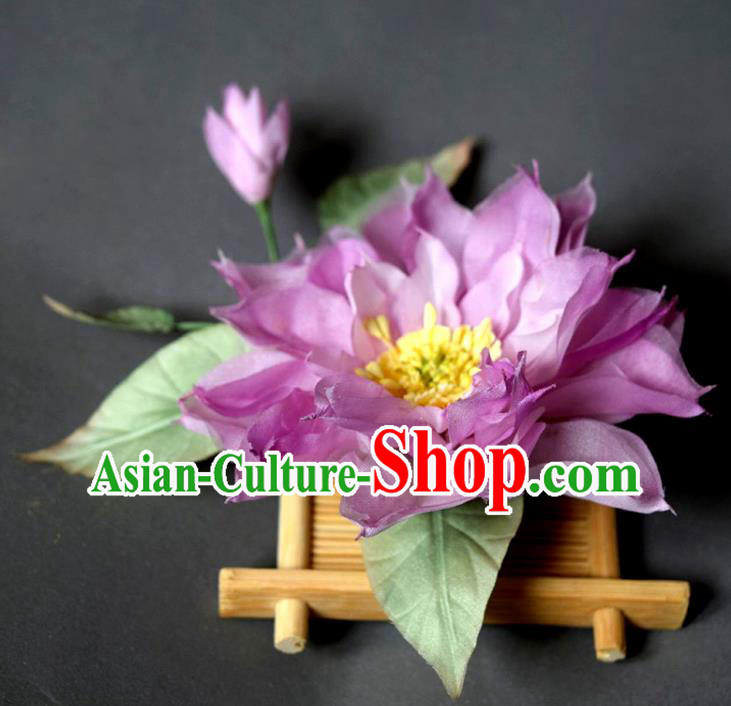 Chinese Ancient Young Beauty Hairpin Traditional Tang Dynasty Purple Silk Lotus Hair Stick Chinese Ancient Young Beauty Hairpin Traditional Tang Dynasty Purple Silk Lotus Hair Stick