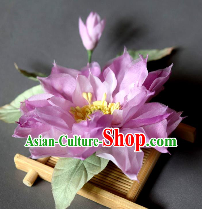 Chinese Ancient Young Beauty Hairpin Traditional Tang Dynasty Purple Silk Lotus Hair Stick Chinese Ancient Young Beauty Hairpin Traditional Tang Dynasty Purple Silk Lotus Hair Stick