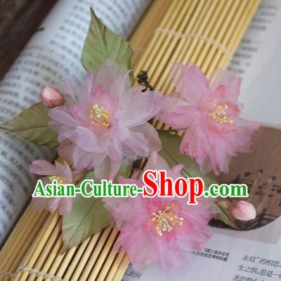 Chinese Handmade Qipao Dress Hair Accessories Traditional Hanfu Pink Silk Sakura Hair Stick