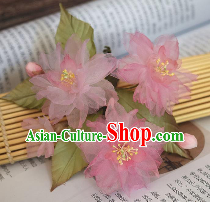 Chinese Handmade Qipao Dress Hair Accessories Traditional Hanfu Pink Silk Sakura Hair Stick Chinese Handmade Qipao Dress Hair Accessories Traditional Hanfu Pink Silk Sakura Hair Stick