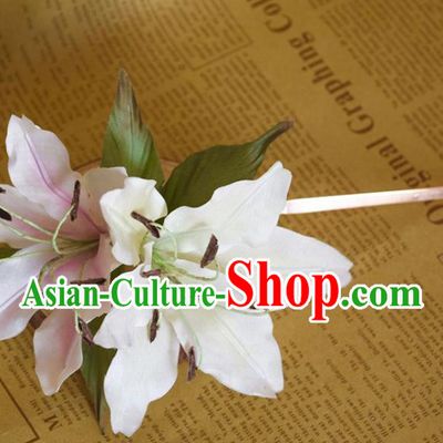 Chinese Traditional Hanfu Hair Stick Handmade Ancient Princess Lily Flowers Hairpin