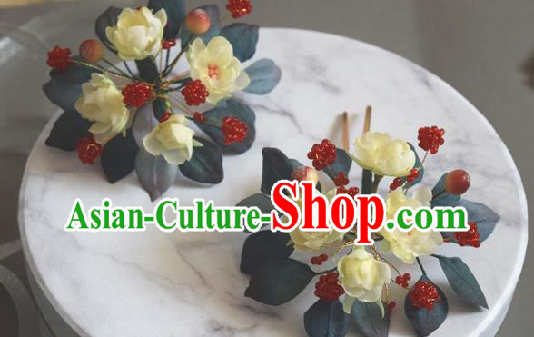 Chinese Handmade Ancient Princess Yellow Jasmine Flower Hairpin Traditional Cheongsam Hair Stick Accessories Chinese Handmade Ancient Princess Yellow Jasmine Flower Hairpin Traditional Cheongsam Hair Stick Accessories