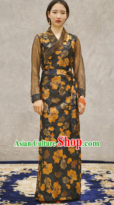 China Tibetan Ethnic Woman Dress Zang Nationality Printing Black Bola Clothing China Tibetan Ethnic Woman Dress Zang Nationality Printing Black Bola Clothing