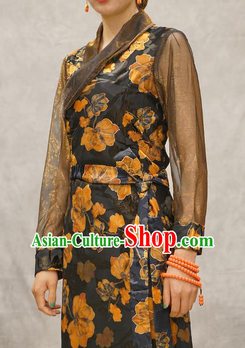 China Tibetan Ethnic Woman Dress Zang Nationality Printing Black Bola Clothing China Tibetan Ethnic Woman Dress Zang Nationality Printing Black Bola Clothing