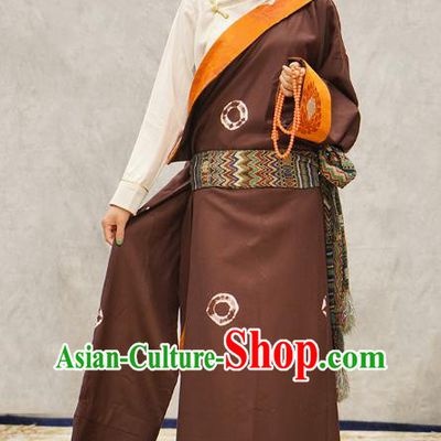China Wine Red Tibetan Robe Ethnic Woman Costume Zang Nationality Clothing