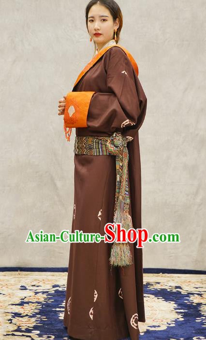 China Wine Red Tibetan Robe Ethnic Woman Costume Zang Nationality Clothing China Wine Red Tibetan Robe Ethnic Woman Costume Zang Nationality Clothing