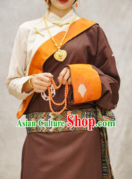 China Wine Red Tibetan Robe Ethnic Woman Costume Zang Nationality Clothing China Wine Red Tibetan Robe Ethnic Woman Costume Zang Nationality Clothing