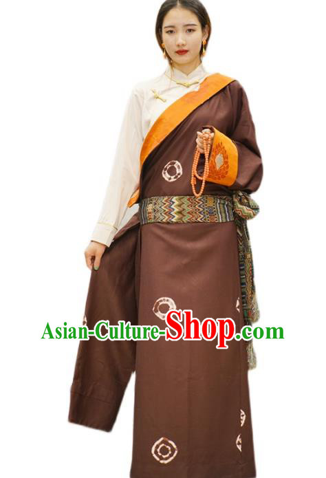 China Wine Red Tibetan Robe Ethnic Woman Costume Zang Nationality Clothing China Wine Red Tibetan Robe Ethnic Woman Costume Zang Nationality Clothing