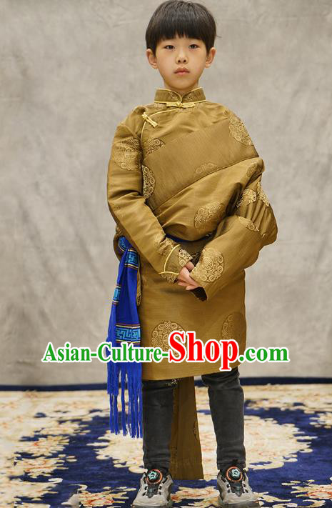 Chinese Zang Nationality Boys Clothing Tibetan Ethnic Children Green Brocade Jacket Chinese Zang Nationality Boys Clothing Tibetan Ethnic Children Green Brocade Jacket