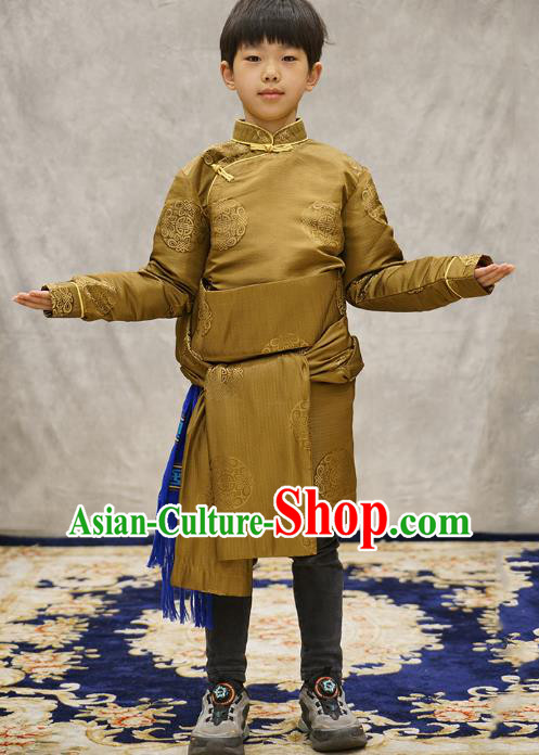 Chinese Zang Nationality Boys Clothing Tibetan Ethnic Children Green Brocade Jacket Chinese Zang Nationality Boys Clothing Tibetan Ethnic Children Green Brocade Jacket