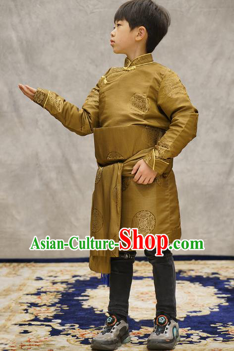 Chinese Zang Nationality Boys Clothing Tibetan Ethnic Children Green Brocade Jacket Chinese Zang Nationality Boys Clothing Tibetan Ethnic Children Green Brocade Jacket