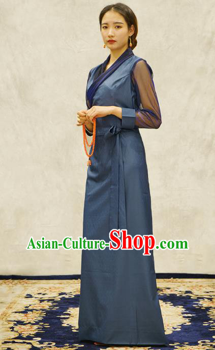 China Zang Nationality Bola Clothing Tibetan Ethnic Female Blue Dress China Zang Nationality Bola Clothing Tibetan Ethnic Female Blue Dress