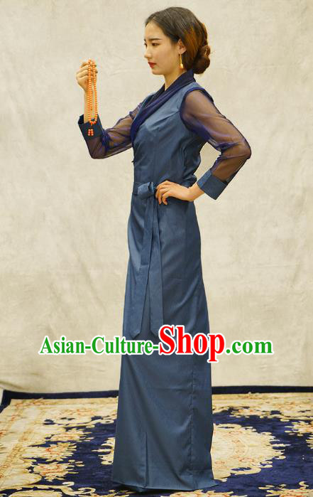 China Zang Nationality Bola Clothing Tibetan Ethnic Female Blue Dress China Zang Nationality Bola Clothing Tibetan Ethnic Female Blue Dress