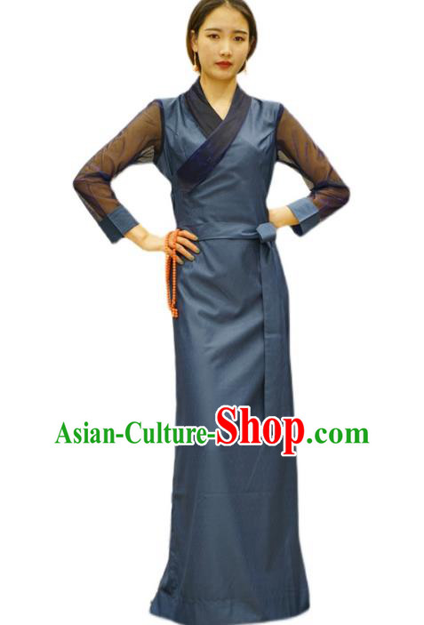 China Zang Nationality Bola Clothing Tibetan Ethnic Female Blue Dress China Zang Nationality Bola Clothing Tibetan Ethnic Female Blue Dress