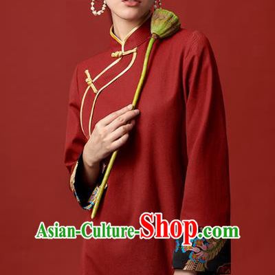 China Zang Nationality Red Dress Clothing Tibetan Ethnic Young Lady Costume