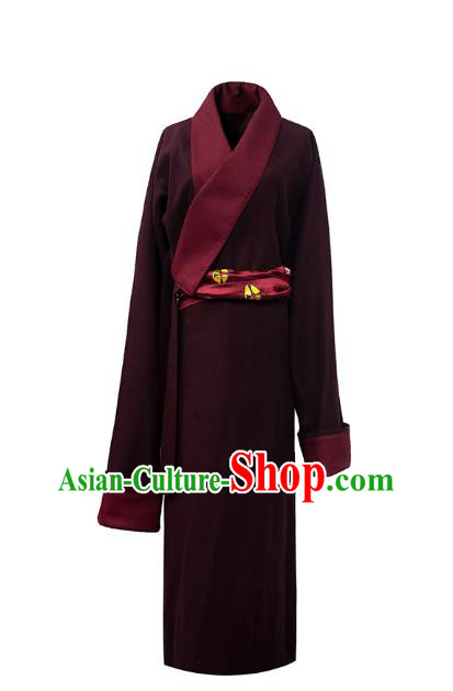 China Tibetan Ethnic Woolen Robe Costume Zang Nationality Folk Dance Clothing China Tibetan Ethnic Woolen Robe Costume Zang Nationality Folk Dance Clothing