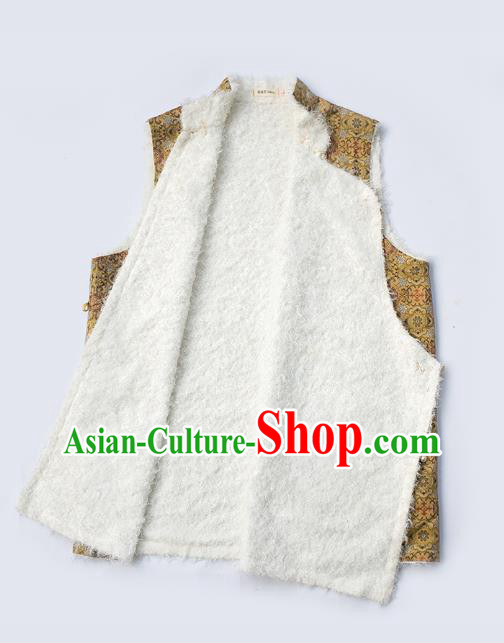 Chinese Zang Nationality Waistcoat Clothing Tibetan Ethnic Male Yellow Brocade Vest