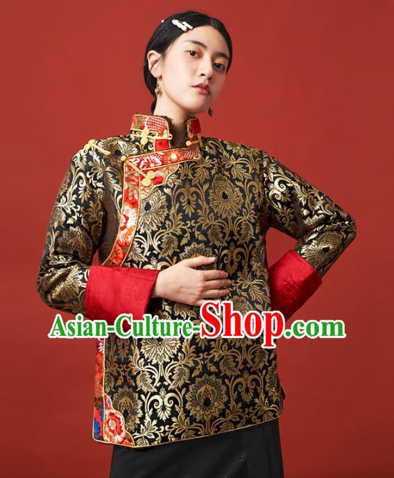 Chinese Zang Nationality Outer Garment Clothing Tibetan Ethnic Black Brocade Jacket Chinese Zang Nationality Outer Garment Clothing Tibetan Ethnic Black Brocade Jacket