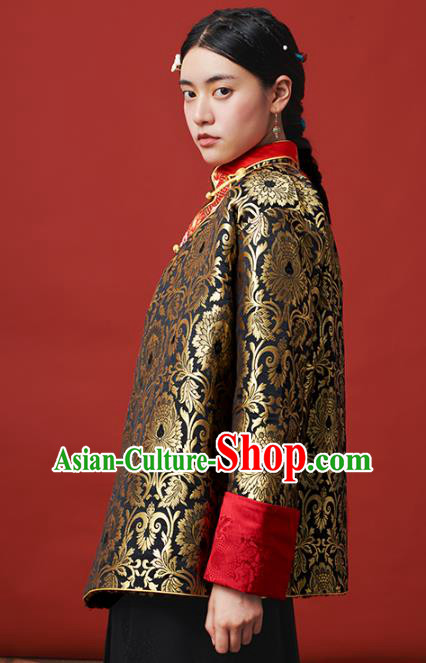 Chinese Zang Nationality Outer Garment Clothing Tibetan Ethnic Black Brocade Jacket Chinese Zang Nationality Outer Garment Clothing Tibetan Ethnic Black Brocade Jacket