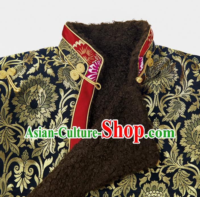 Chinese Zang Nationality Outer Garment Clothing Tibetan Ethnic Black Brocade Jacket Chinese Zang Nationality Outer Garment Clothing Tibetan Ethnic Black Brocade Jacket