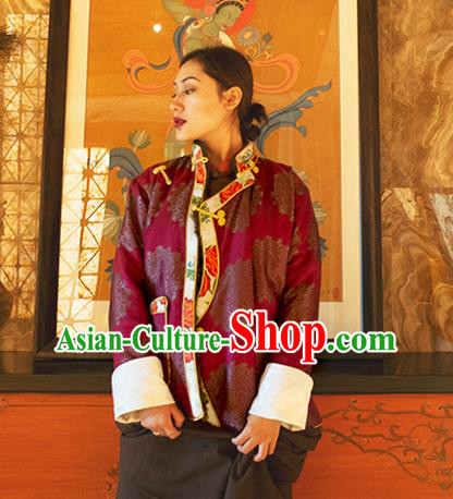 Chinese Tibetan Ethnic Purple Brocade Jacket Zang Nationality Outer Garment Clothing Chinese Tibetan Ethnic Purple Brocade Jacket Zang Nationality Outer Garment Clothing