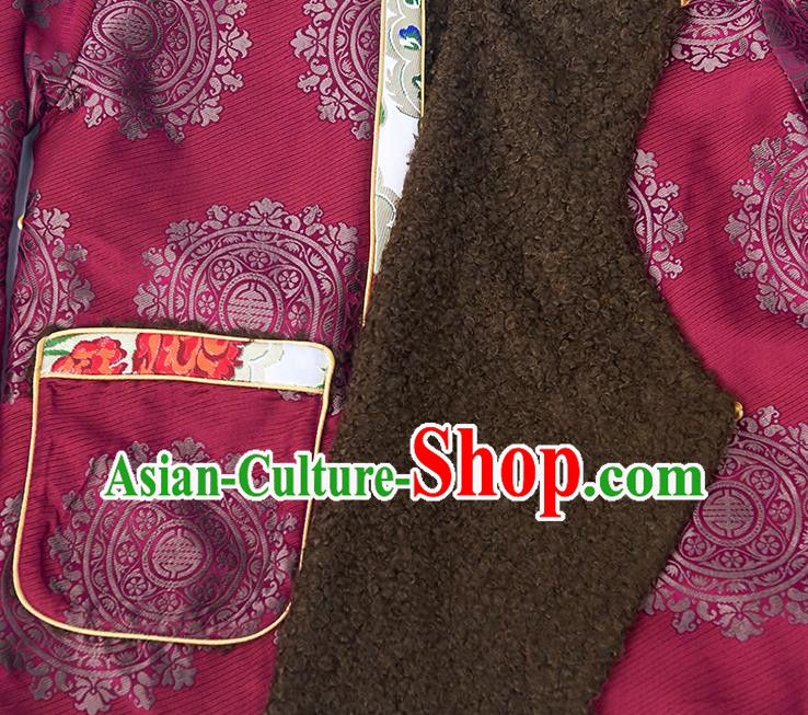 Chinese Tibetan Ethnic Purple Brocade Jacket Zang Nationality Outer Garment Clothing Chinese Tibetan Ethnic Purple Brocade Jacket Zang Nationality Outer Garment Clothing