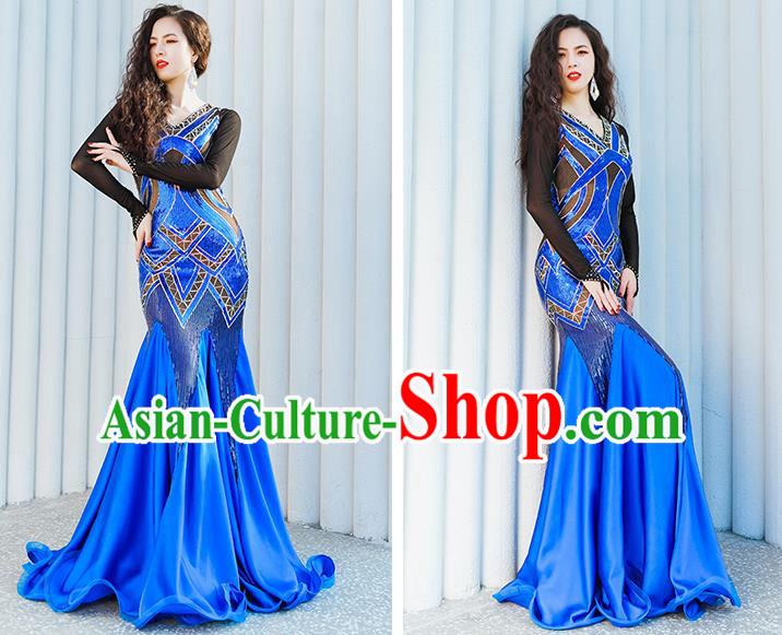 Asian Oriental Dance Royalblue Fishtail Dress India Traditional Belly Dance Clothing Asian Oriental Dance Royalblue Fishtail Dress India Traditional Belly Dance Clothing
