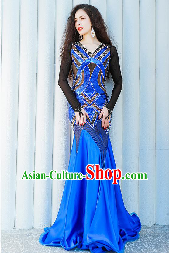 Asian Oriental Dance Royalblue Fishtail Dress India Traditional Belly Dance Clothing Asian Oriental Dance Royalblue Fishtail Dress India Traditional Belly Dance Clothing