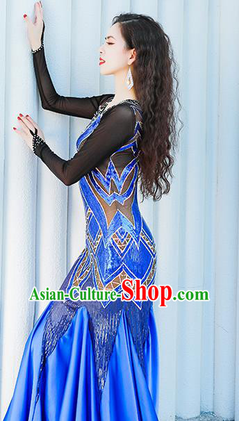 Asian Oriental Dance Royalblue Fishtail Dress India Traditional Belly Dance Clothing Asian Oriental Dance Royalblue Fishtail Dress India Traditional Belly Dance Clothing