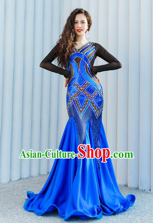 Asian Oriental Dance Royalblue Fishtail Dress India Traditional Belly Dance Clothing Asian Oriental Dance Royalblue Fishtail Dress India Traditional Belly Dance Clothing
