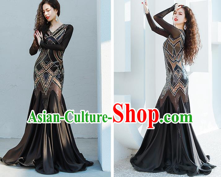 India Traditional Belly Dance Clothing Asian Oriental Dance Black Fishtail Dress India Traditional Belly Dance Clothing Asian Oriental Dance Black Fishtail Dress