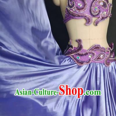 Indian Belly Dance Sexy Purple Outfits Traditional Asian Oriental Dance Competition Bra and Skirt Clothing