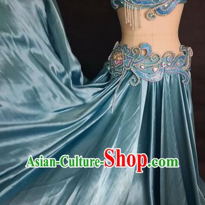 Asian Oriental Dance Competition Bra and Skirt Clothing Indian Traditional Belly Dance Sexy Blue Outfits