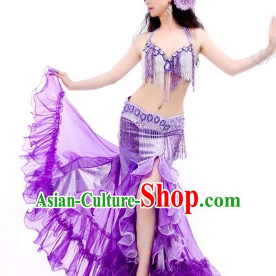 Asian Oriental Dance Stage Performance Clothing Indian Traditional Belly Dance Purple Sexy Outfits