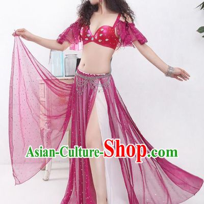 Asian Oriental Dance Training Rosy Bra and Skirt Clothing Indian Traditional Belly Dance Performance Outfits
